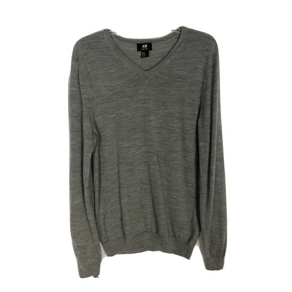 H&M Other - H&M Merino Wool Sweater Men's Size M Gray Lightweight Longsleeve V‎ Neck